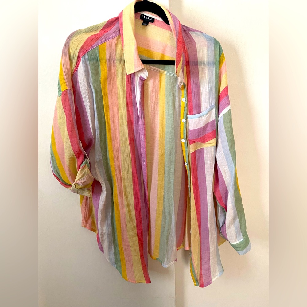 Torrid colorful striped button down shirt